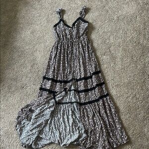 Floral Maxi Dress with Black Trim